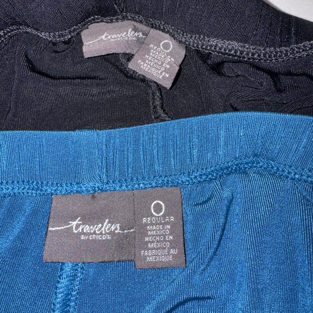 Set of 2 Chico's Travelers Pants Size 0/S Slinky Knit Travel Chic Teal & Black - Picture 5 of 7
